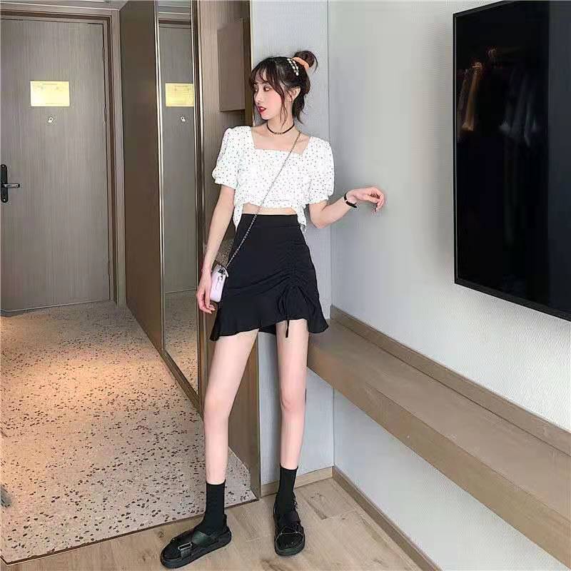 Women Sexy Tight Drawstring Mermaid Skirt A-line Pleated Skirt High Waist Hip Skirt  Elastic Waist Club Casual Home Office