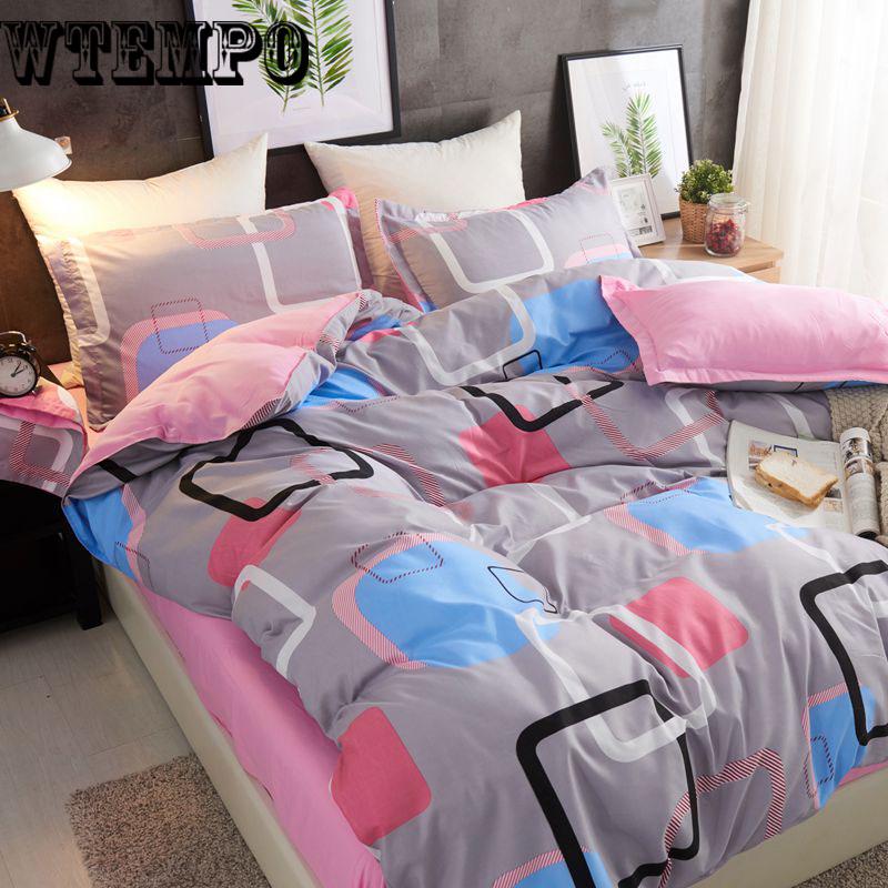 Pattern Summer Duvet Thin Quilt & Flat Bed Sheet & Pillowcase Bedding Set Soft Skin-friendly
