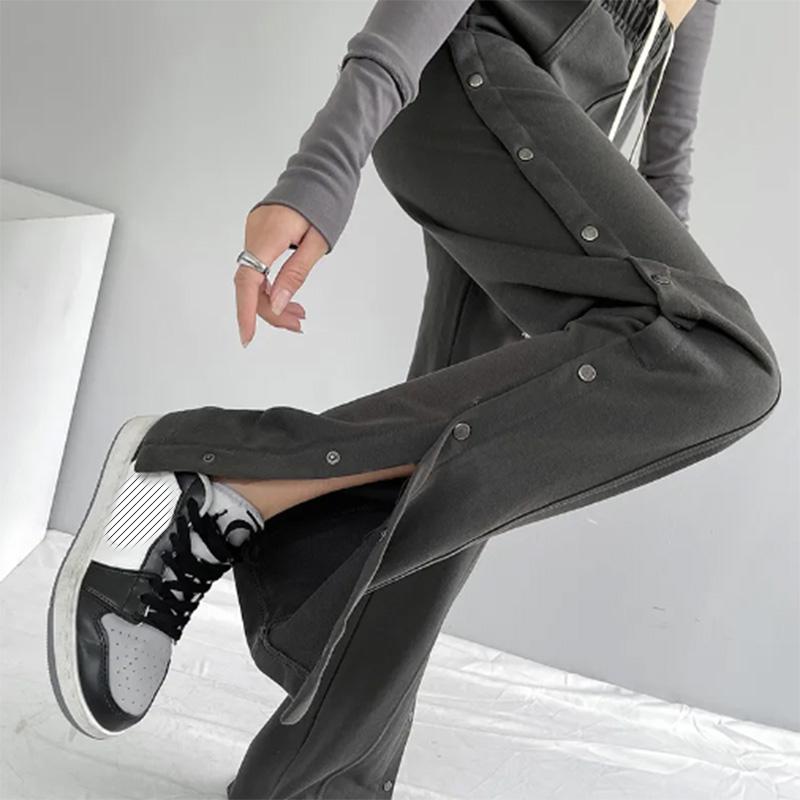 Sweatpants Women's Spring and Autumn Side Breasted Trousers Loose Straight Button Casual Sports Pants