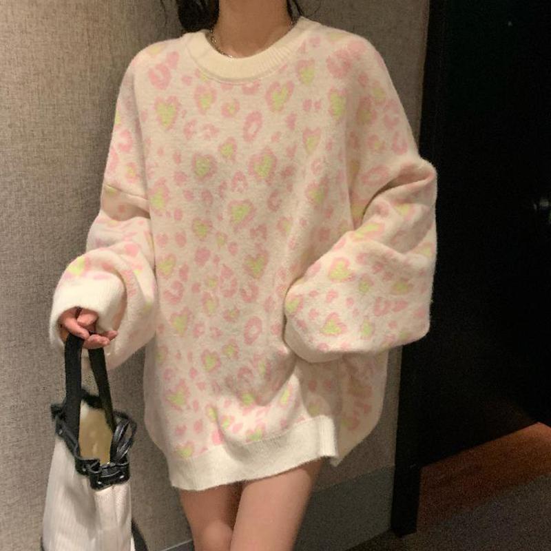 Sweater Women Pink Street wear Harajuku Pullover Loose Knitwear Lazy Style Top Trendy Sweater Autumn and Winter Y2K Fashion
