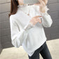 Plus Velvet Thick Warm Sweater Women  Ruffles Lace Stitching Collar Pullover Sweater Short Stretchable Slim Knitwear Jumper