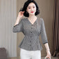 Women's Spring and Autumn Shirt V-neck Loose Plaid Short Top