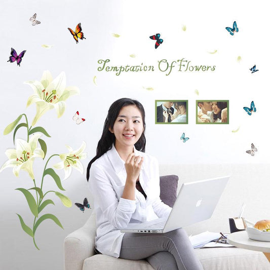 Guihai wall stickers lily flower frame romantic bedroom living room porch decorative wall stickers