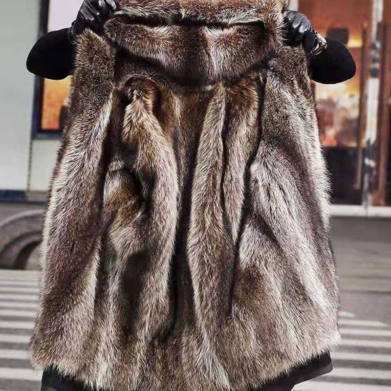 Winter Men's Mink Fur Parka Clothing Liner with Detachable Fur One Mid-length Imitation Fur Coat