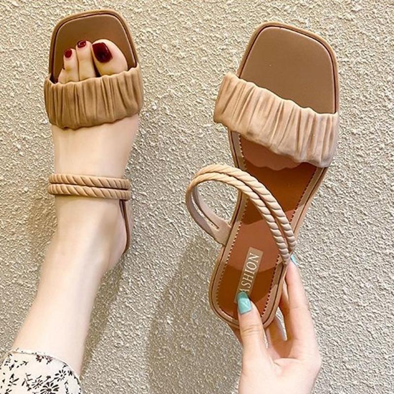 Square-toe Wedges Slippers Sandals Two-wear All-match Student Soft-soled Non-slip Beach Shoes Half Slippers It's A Little Bit Smaller