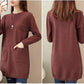 Women's Mid-length Knit Sweater  dress Winter Loose Round Neck Pullover Sweater Thick Knitwear Skirt with Pockets