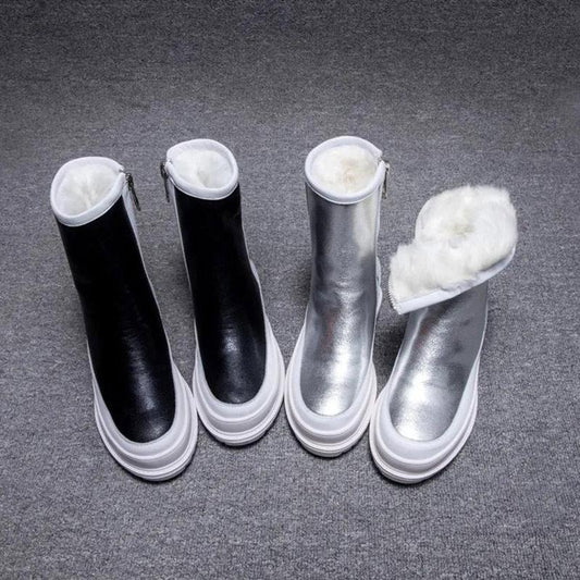 Thick Plush Plush Snow Boots Women's Sponge Cake Thick-soled Waterproof Mid-tube Boots Winter Plus Velvet Thick Warmth Big Cotton Boots