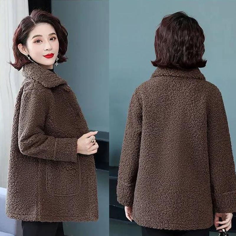 Fashion Ladies Lapel Lamb Velvet Jacket Winter Long Large Size Button Jacket Thick Warm Long-sleeved Cardigan Jacket