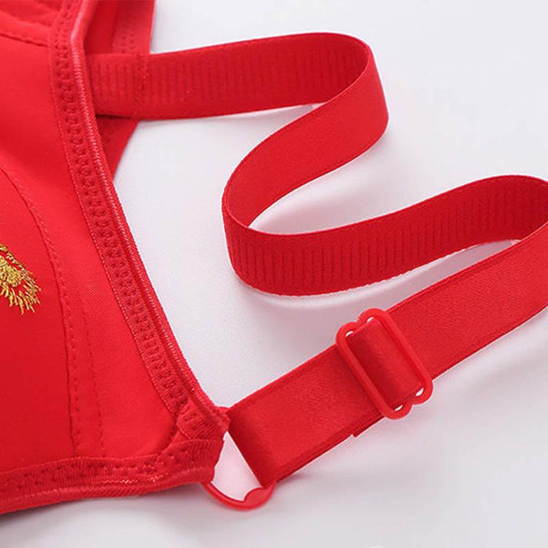 Large Size Non-slip Shoulder Straps No Steel Ring Anti-sagging Breasts Gathered Sexy Phoenix Embroidery Breathable Anti-sagging Stereotyped Bra