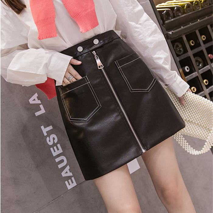 Women's Sexy Leather Skirt Glossy PU leather short Solid zipper Mini Skirt