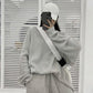 2PCS Waffle Sports and Leisure Suit Women's Autumn Large Size Loose Long-sleeved Sweater + Shorts Two-piece Suit Girls Athletic Jogging Clothing
