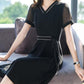 Dress Female Spring Summer Women O-neck Short-sleeved Fashion Temperament Loose Thin Plus Size Long Black Dress Women