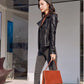 Black Female Leather Jacket Spring and Autumn Slim Slimming Short Lapel All-match PU Leather Jacket