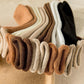 4 Pairs Women's Thick Socks Cute Smile Face Stockings Japanese Autumn Winter Warm Plus Velvet Socks Solid Color Indoor Floor Socks