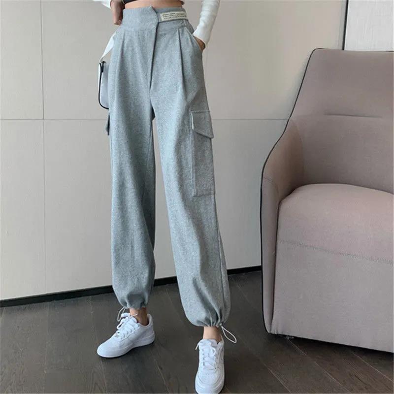 Overalls Women's Spring and Autumn Gray Sweatpants High Waist All-match Thin Loose-fitting Casual Pants