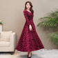 Gold Velvet V-neck Dress Long Skirt Jacquard Long-sleeved Female Temperament Slim Slimming Skirt