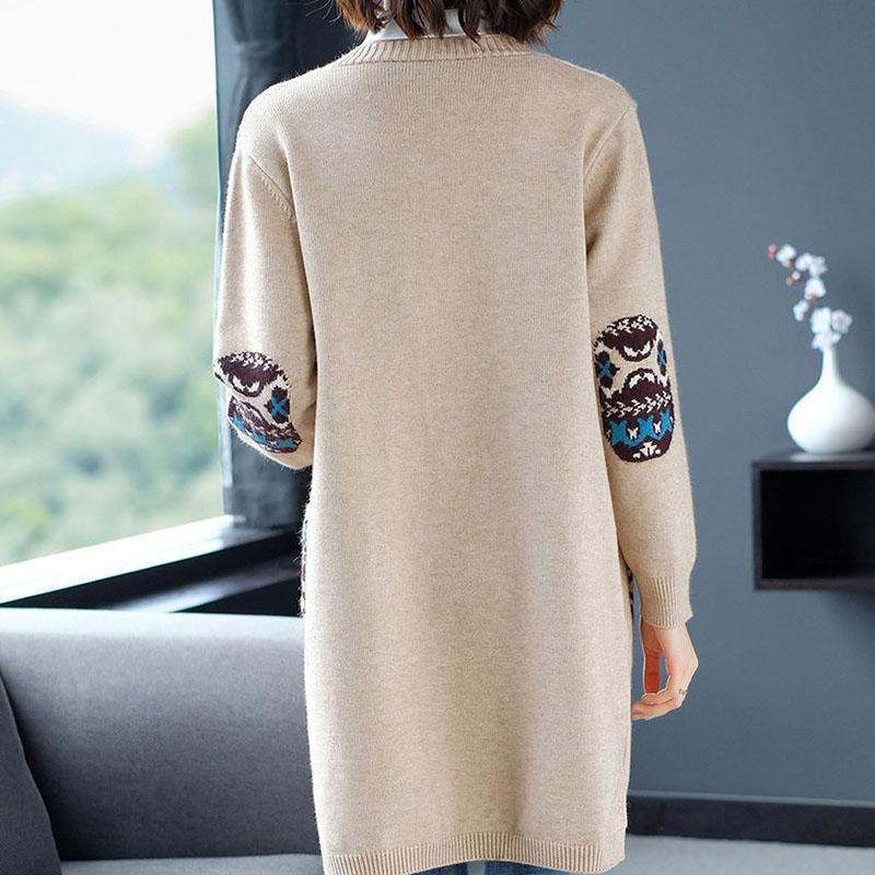 Spring and Autumn Mid-length Knitted Sweater Cardigan Loose All-match Jacket Simple Embroidered Female Jacket