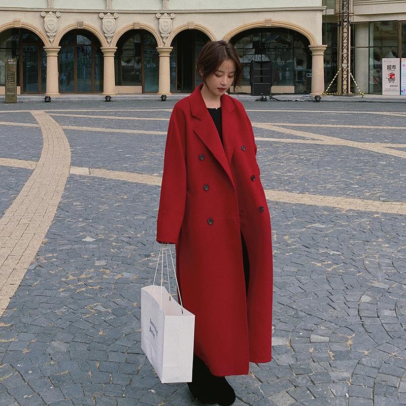 Quilted Thick Woolen Coat Women Mid-length Korean Loose Winter Hepburn Style Woolen Coat