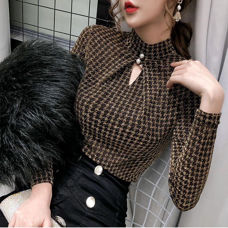 Autumn and Winter Sexy Slim Bottoming Shirt Half High Collar Simple Casual Jacket Long Sleeve Female Top