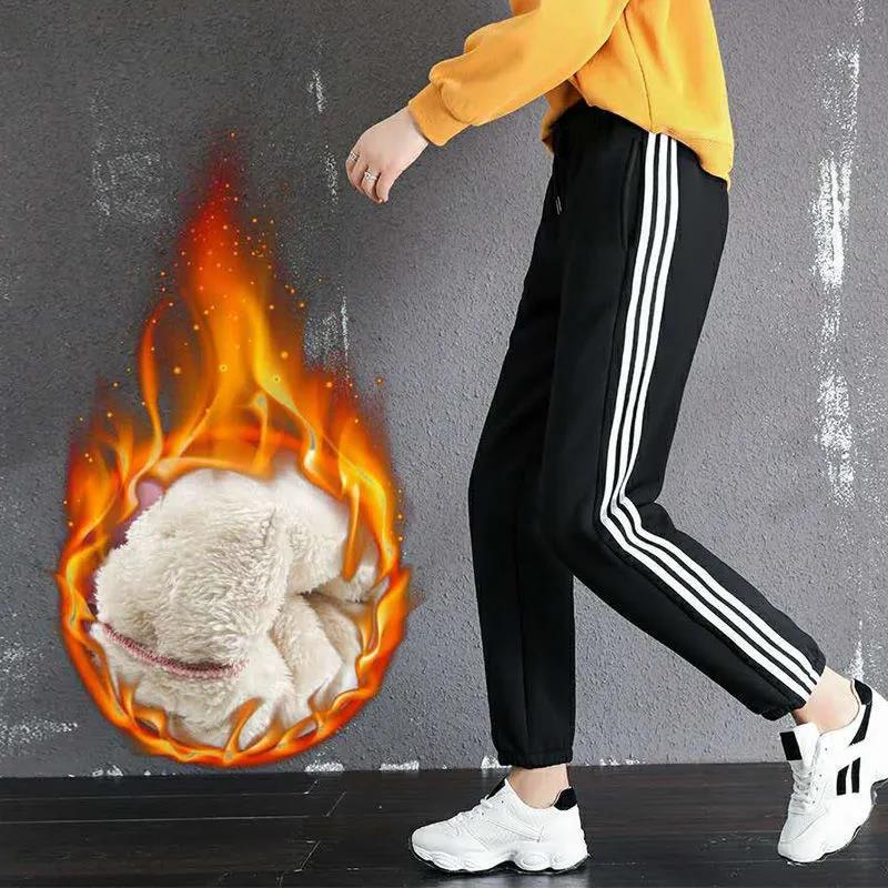 Winter Style Plus Velvet Thickening Female Winter Student Trousers, Nine-point Loose-fitting Casual Pants, All-match Fashion To Keep Warm