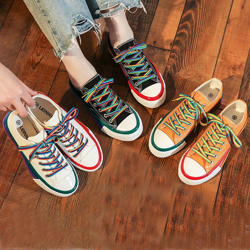 Mandarin Duck Canvas Shoes Female Students Korean Version of Rainbow Shoes Women's Shoes Hong Kong Style Small White Shoes Women's Flat Shoes