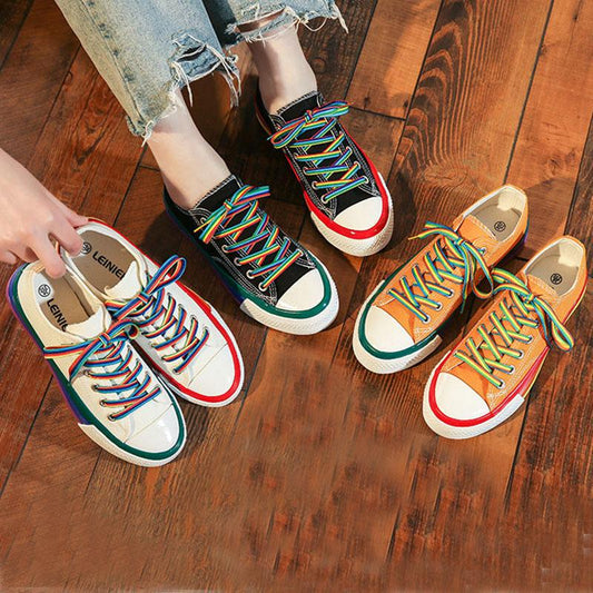 Mandarin Duck Canvas Shoes Female Students Korean Version of Rainbow Shoes Women's Shoes Hong Kong Style Small White Shoes Women's Flat Shoes