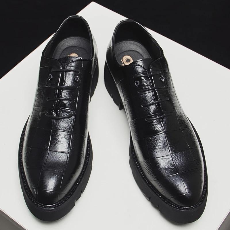 Men's Thick-soled Plaid Leather Shoes Leather Pointed Toe British Business Shoes Casual Shoes Formal Wear Men's Shoes Wedding Husband Shoes Dad Shoes