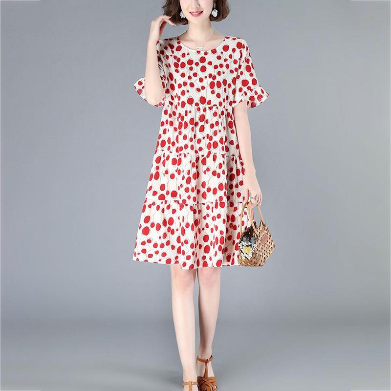 Polka Dot Women's Summer Dress Short Sleeve Round Neck Printing Knee-length Daily Wear Office Dating Party