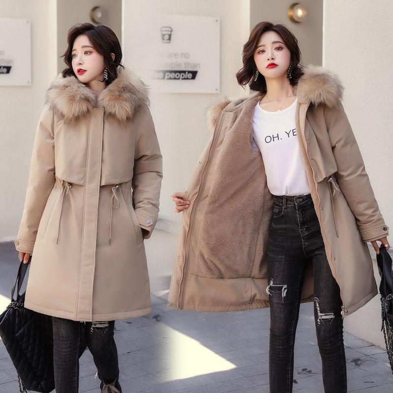 Parkas Cotton Jacket Women's Mid-length Winter Korean Version of The Large Fur Collar Loose Large Size Plus Velvet Ins Style