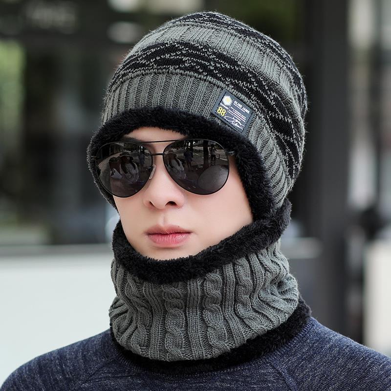 Woolen Hat Men's Winter Thickening Plus Velvet Warm Cotton Hat Cycling Cold and Windproof Ear Protection Knitted Hat