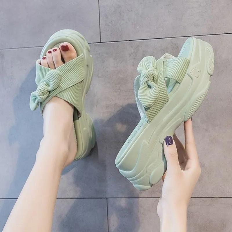 4cm Heightening Sandals and Slippers Women's Summer Outer Wear Ladies Thick Bottom Sponge Cake Temperament Sweet Wind Slippers