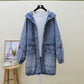 Women Spring Mid-length Denim Jacket Female Loose Versatile Autumn Large Size Hooded Casual Denim Coat