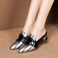 Soft Leather Sandals Women Middle Heel Slippers Pointed  Slippers Thick Heel Sexy Heel Sandals