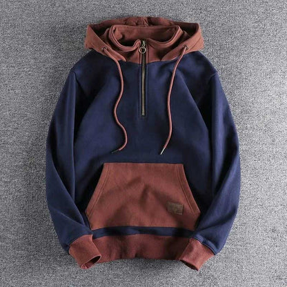 Spring and Autumn Hooded Sweater Men's Retro Trend Contrast Color New Youth Stand Collar Men's Jacket