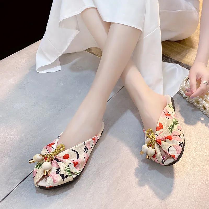 Niche Design Sense Fish Mouth Sandals and Slippers Female Outer Wear Summer Fairy Style Half-baotou Lazy Slippers