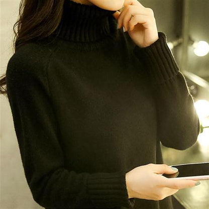 Women's autumn and winter solid color wearing warm winter sweater loose turtleneck sweater