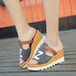 Fish Mouth Sandals and Slippers Women's Summer Frosted Leather Color Matching Thick-soled One-word Drag Wedge High-heeled Sandals