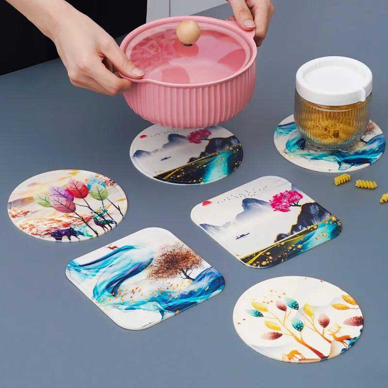 4pc PVC Rubber Coaster Anti-scalding Table Mat Kitchen Pot Mat Round Bowl Mat Dish Mat Non-slip