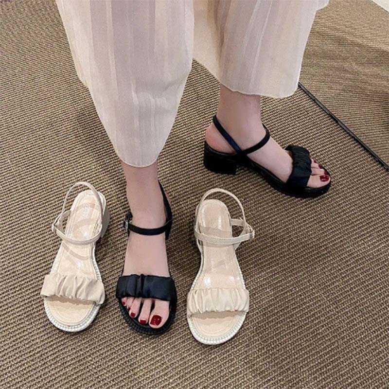Summer Fairy Style Fashion All-match High-heeled Shoes Women's Thick Heel Buckle Belt with Skirt Fashion Sandals