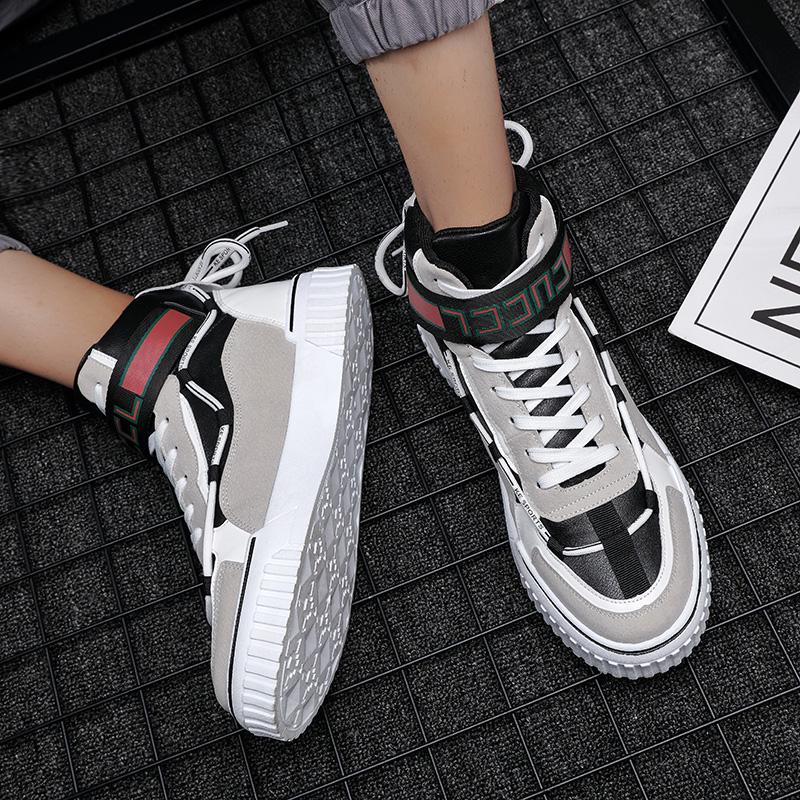 Spring Autumn Men High-top Vulcanized Shoes Canvas Shoes Lace Up Letter Prints Buckle Casual Thick Sole Shoes for Men