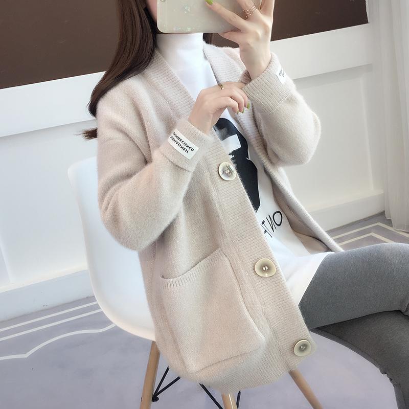 Mid-length Knitted Cardigan Sweater Mink Fur Coat Sweater Women Autumn and Winter Loose Sweater