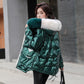 Women's Down Jacket Coat with Real Fur Collar, Short Padded Warm Hooded Female Leather Jacket