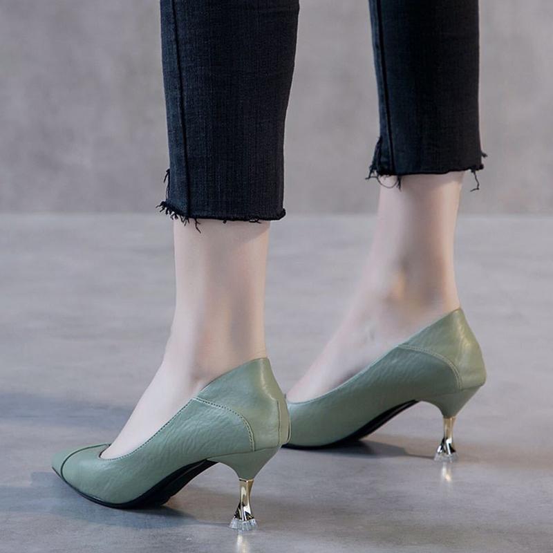 Soft Leather Two-wear High Heels Women's Spring and Autumn All-match Shallow Mouth Non-wearing Women's Shoes Pointed Toe High Heels for Girls