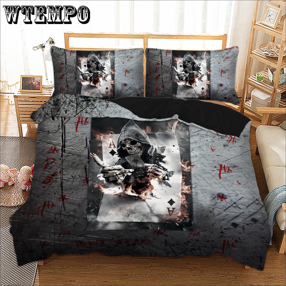 3pcs  3D Poker Pattern Bedding Set Bed Cover Pillowcase Quilt Cover