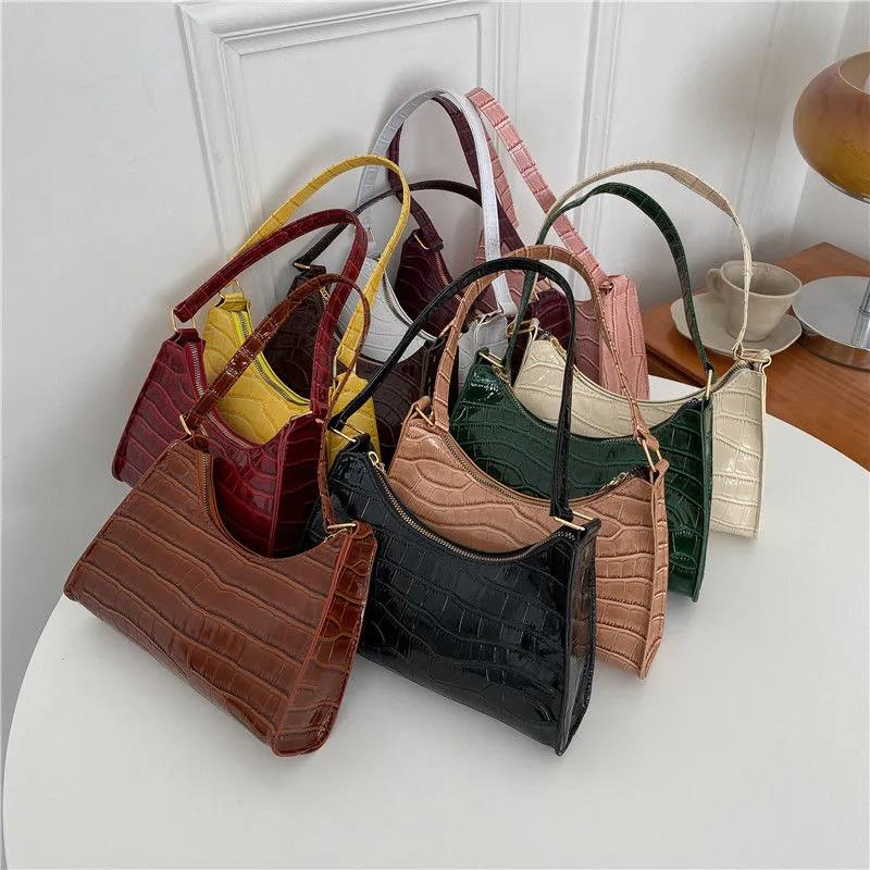 Exquisite Shopping Bag Niche Underarm Bag Women Retro Casual Women's Shoulder Bag Crocodile Grain Leather Solid Color Women's Chain Handbag
