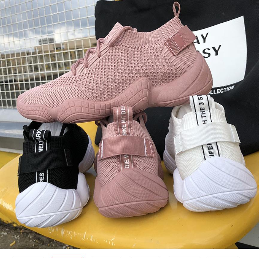 Women's Shoes Casual Sneaker Flat Platform Flyknit Stretch Fabric Ladies Shoes Mesh Lace-up