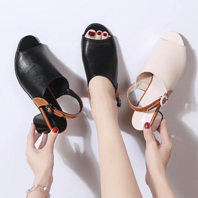 Sandals Women's Summer Fashion Outer Wear One-word Buckle High-heeled Fashion All-match Thick-heeled Fish Mouth Open-toe Women's Shoes