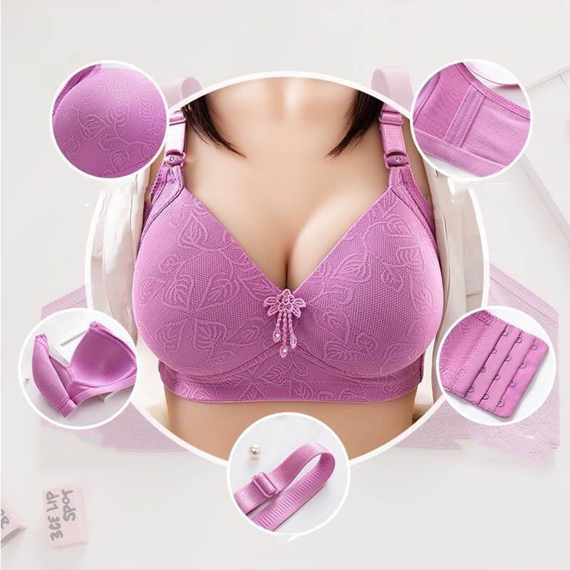Women's Large Size Thin Section Gathering Comfortable Breathable No Steel Ring Side Pull Up Fabric Soft Luxurious Style Jacquard Bra