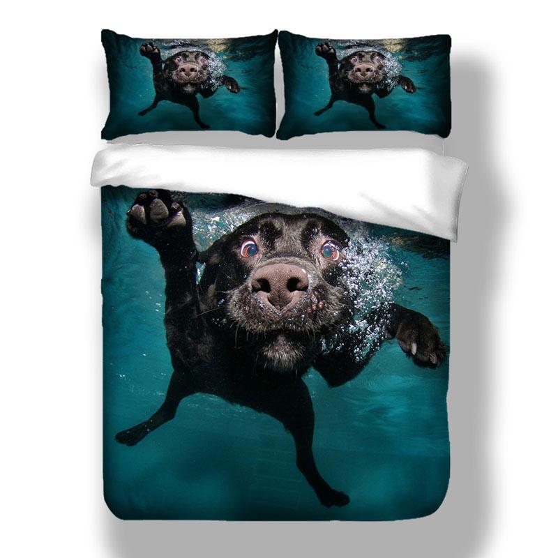 3 Piece Bedding 3D Swimming Dog Pattern Bedding Package Quilt Cover Sheet Pillowcase