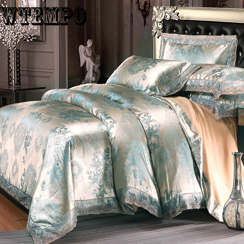 Luxury Satin Jacquard Bedding Set Duvet Cover Bed Linen Bed Sheet Pillowcases Bedclothes